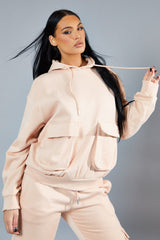 Blush Cargo Pocket Hoodie and Joggers Tracksuit - Aafiya