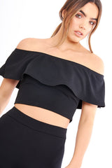 Black Bardot Frill Co-ord - Kammie