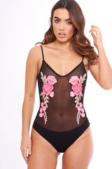 Mesh Floral Embroidered Cami Bodysuit - Evita