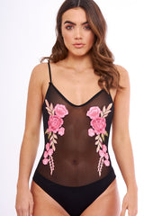 Mesh Floral Embroidered Cami Bodysuit - Evita