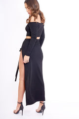 Black Choker Strap Back Crop Top & Skirt Co-ord Set - Kendall