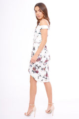 White Floral Cold Shoulder Wrap Midi Dress - Karoline