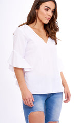 White Flare Bell Sleeve Blouse - Rosabela