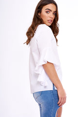 White Flare Bell Sleeve Blouse - Rosabela
