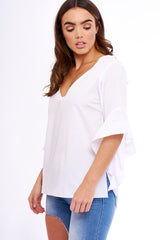 White Flare Bell Sleeve Blouse - Rosabela