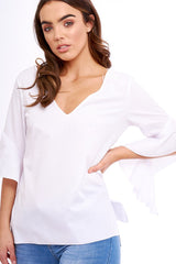 White Flare Bell Sleeve Blouse - Rosabela