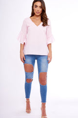 Pink Flare Bell Sleeve Blouse - Rosabela