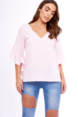 Pink Flare Bell Sleeve Blouse - Rosabela