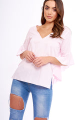 Pink Flare Bell Sleeve Blouse - Rosabela
