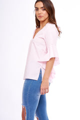 Pink Flare Bell Sleeve Blouse - Rosabela