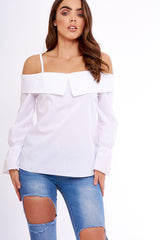 White Bardot Strappy Bell Sleeve Top - Kandice