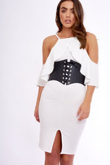 White Lace Up Corset Belt Dress - Shlya