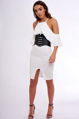 White Lace Up Corset Belt Dress - Shlya