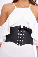 White Lace Up Corset Belt Dress - Shlya