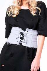 Grey Lace Up Raw Edge Corset Belt - Missy