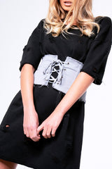 Grey Lace Up Raw Edge Corset Belt - Missy