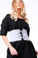 Grey Lace Up Raw Edge Corset Belt - Missy