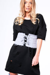 Grey Lace Up Raw Edge Corset Belt - Missy