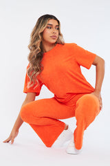 Orange Towelling T- Shirt & Flare Trouser Set - Tania