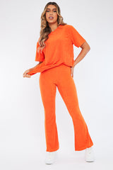 Orange Towelling T- Shirt & Flare Trouser Set - Tania