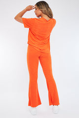 Orange Towelling T- Shirt & Flare Trouser Set - Tania