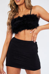 Black Fluffy Faux Fur Crop Top - Harper