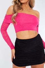 Hot Pink Mesh Bardot Crop Top - Cece