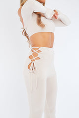 Stone Slinky Bardot Crop Top & Lace Up Trouser Set - Shay