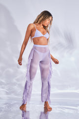 Lilac 3 Piece Bikini & Mesh Cover Up Trouser Set - Avalon