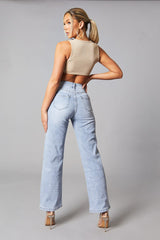 Light Blue Straight Leg Baggy Jeans - Marigold
