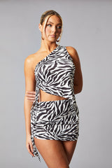 Zebra Print Asymmetric Crop Top & Mini Skirt Set - Lacey