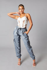 Grey Cuffed Hem Shell Cargo Joggers - Iris