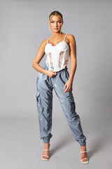 White Mesh Lace Floral Embroidered Corset Detail Top - Takara