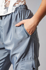 Grey Cuffed Hem Shell Cargo Joggers - Iris