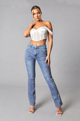 White Mesh Bandeau Corset Detail Crop Top - Yasu