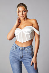 White Mesh Bandeau Corset Detail Crop Top - Yasu