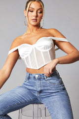White Mesh Bandeau Corset Detail Crop Top - Yasu