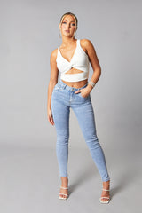 White Twist Front Cut Out Cropped Top - Nila