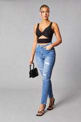 Black Twist Front Cut Out Cropped Top - Nila