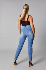 Mid Blue Distressed Straight Jeans - Atria