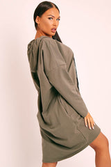Khaki Oversized Hoodie Jumper Dress - Mariah