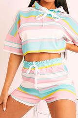 Mutli Pastel Stripe Hoodie Shorts Loungewear Co-ord - Kamaria