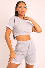 Grey Sweat Top Shorts Loungewear Co-ord - Indee