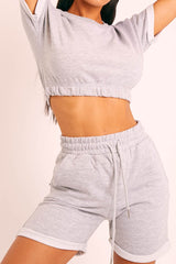 Grey Sweat Top Shorts Loungewear Co-ord - Indee