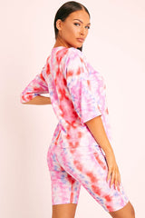 Pink Tie Dye Ribbed Cycling Shorts Co-ord - Haizlee