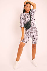 Grey Tie Dye Ribbed Cycling Shorts Co-ord - Haizlee