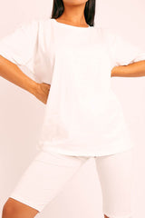 White Oversized T-shirt Cycling Shorts Co-ord - Bethanny