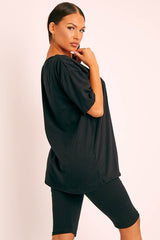 Black Oversized T-shirt Cycling Shorts Co-ord - Bethanny
