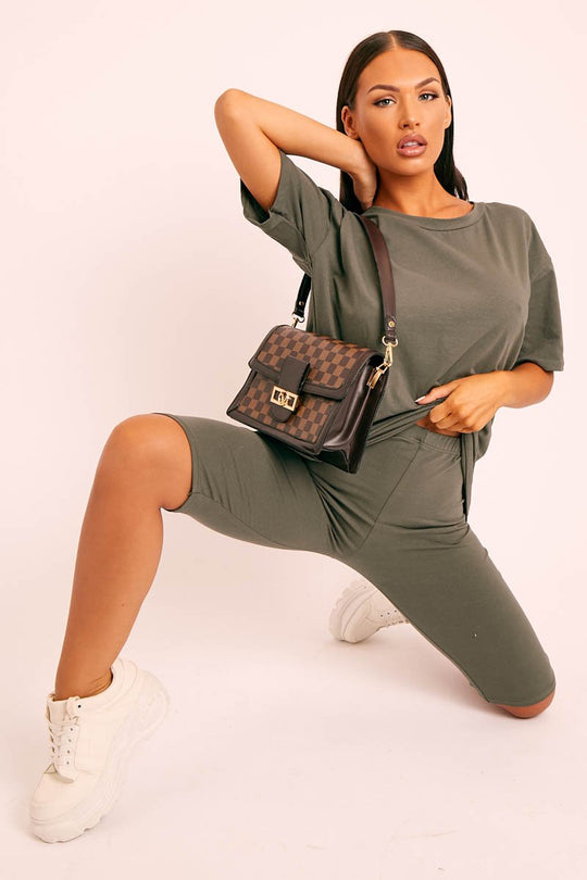 Khaki Oversized T-shirt Cycling Shorts Co-ord - Bethanny