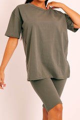 Khaki Oversized T-shirt Cycling Shorts Co-ord - Bethanny